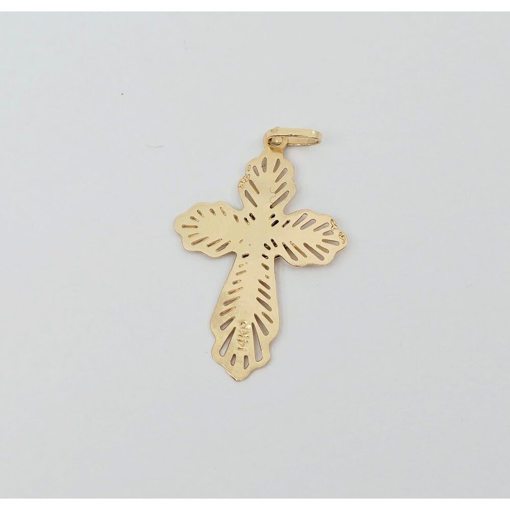 Unique 14K Two Tone Multi Color Gold Religious Floral Flower Cross Charm Pendant - Picture 8 of 11